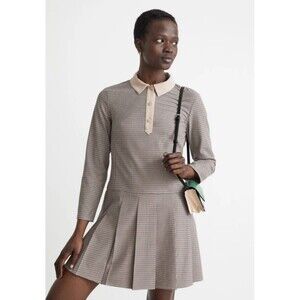 Paris Atelier & Other Stores Beige Collared Mini Flare Plaid Tan Dress Size 6